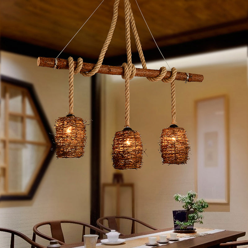 Industrial Style Cylinder Island Pendants Rope Pendant Lights for Dining Room