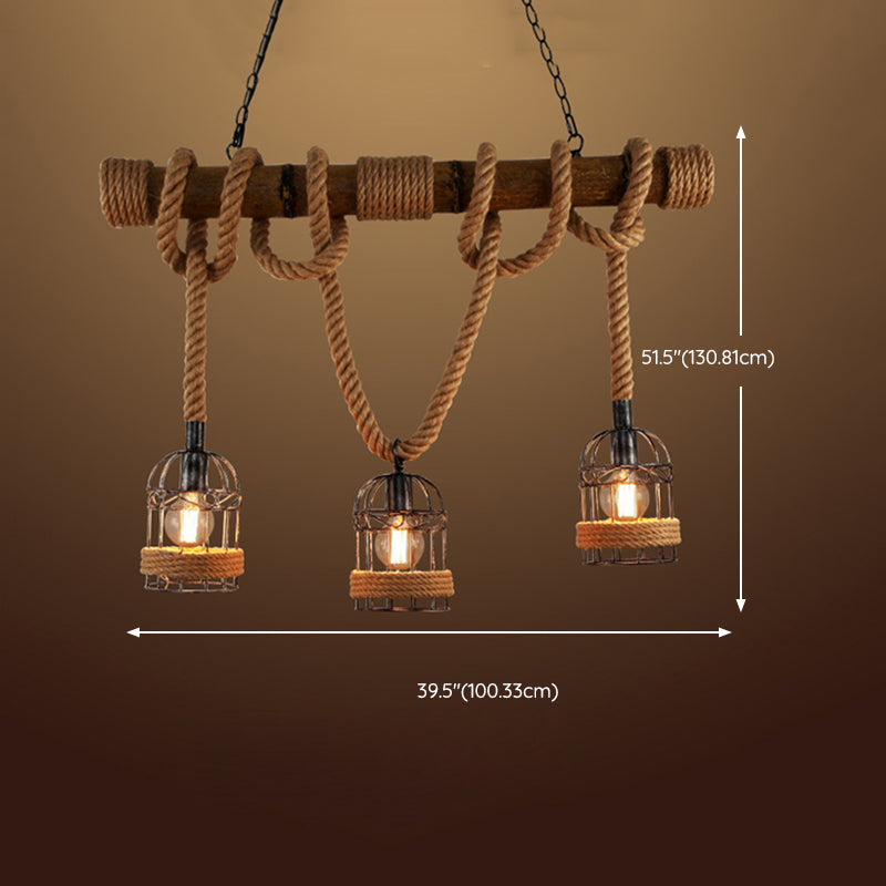 Industrial Style Birdcage Shape Island Pendants Rope Pendant Lights for Restaurant