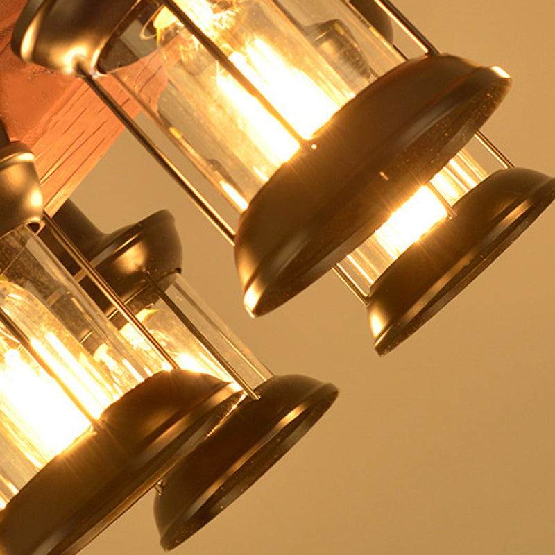 6-Lights Industrial Styl Island Pendants Wood Pendant Lights for Restaurant