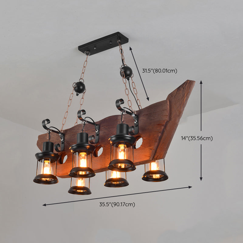 6-Lights Industrial Styl Island Pendants Wood Pendant Lights for Restaurant