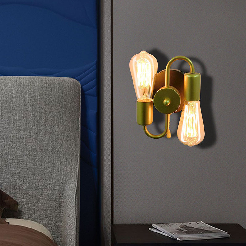 2 Light Unique Shape Wall Mount Light Fixture Industrial Wall Mounted Lighting in Gold