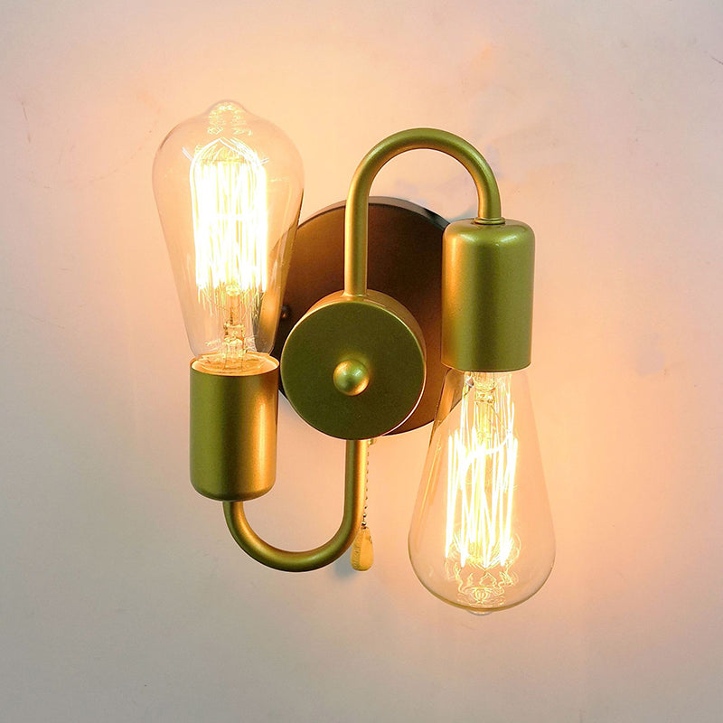 2 Light Unique Shape Wall Mount Light Fixture Industrial Wall Mounted Lighting in Gold