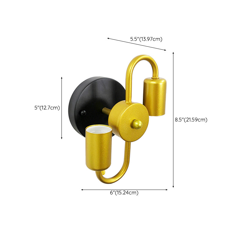 2 Light Unique Shape Wall Mount Light Fixture Industrial Wall Mounted Lighting in Gold