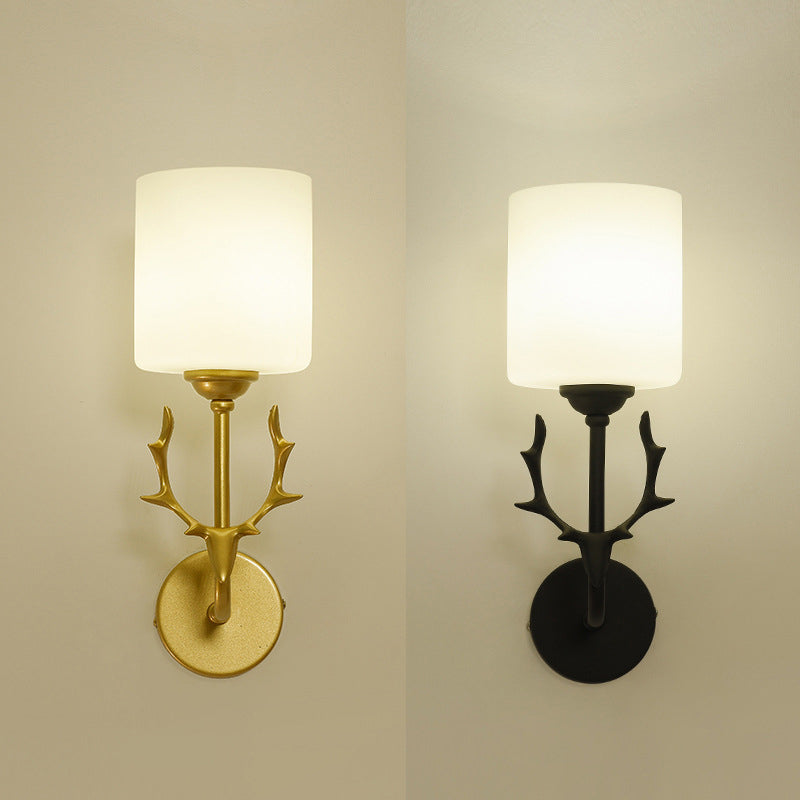 1-Light Cylinder Sconce Light Modern Glass Sconce Light Fixture