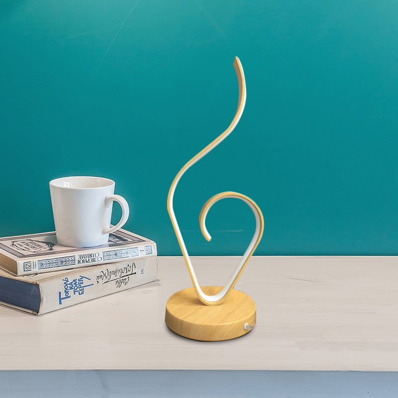 Lámpara de mesa nocturna acrílica lámpara de escritorio LED modernista en beige con base de madera redonda