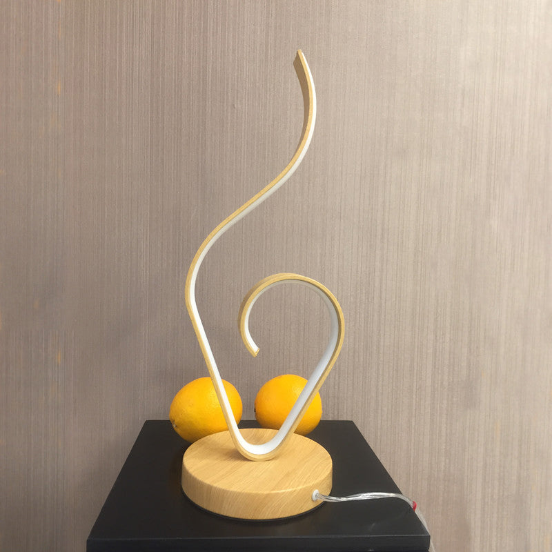 Lámpara de mesa nocturna acrílica lámpara de escritorio LED modernista en beige con base de madera redonda