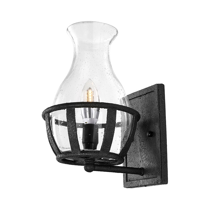 One Bulb Wall Sconce Lighting Bottle Shade Seeded Glass Industrial Living Room Light Fixture in Black