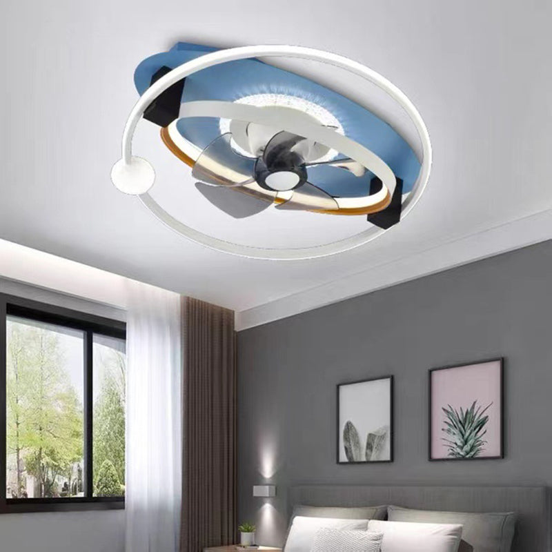 5-Blade Children LED Ceiling Fan Metallic Polish Finish Fan with Light for Room