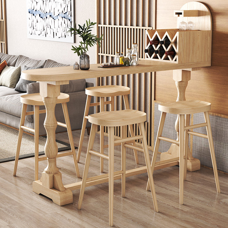 Trestle Base Bar Table Contemporary Solid Wood Bar Dining Table with Wine Rack