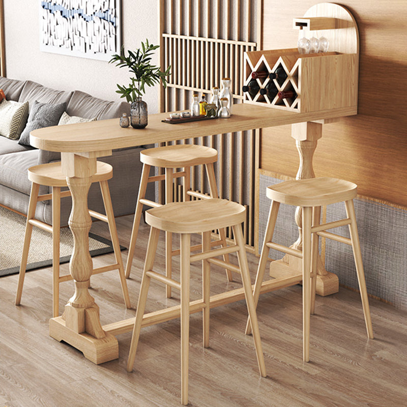 Trestle Base Bar Table Contemporary Solid Wood Bar Dining Table with Wine Rack