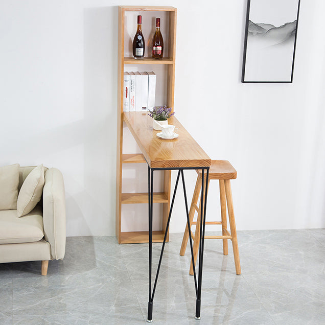 Rectangle Bar Table Modern Solid Wood Bar Height Table with Shelves