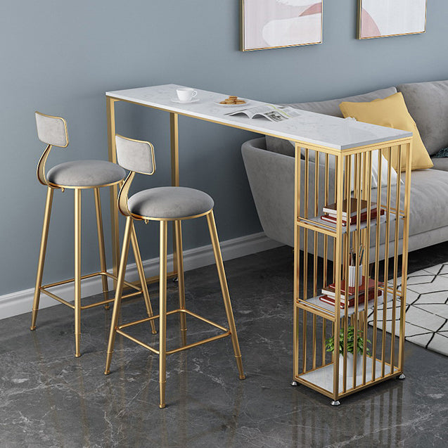 Rectangle Marble Top Bar Dining Table Metal Double Pedestal Bar Table