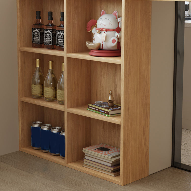Solid Wood Bar Dining Table Pedestal Rectangle Bistro Bar Table in Natural with Shelves