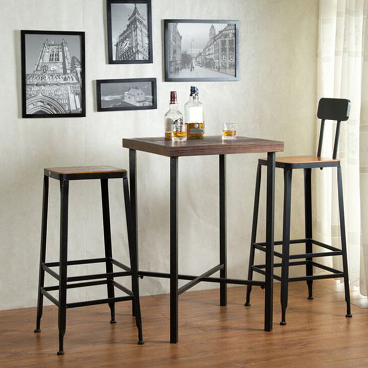 Brown Solid Wood Pub Table Square Bar Height Cocktail Table with Footrest