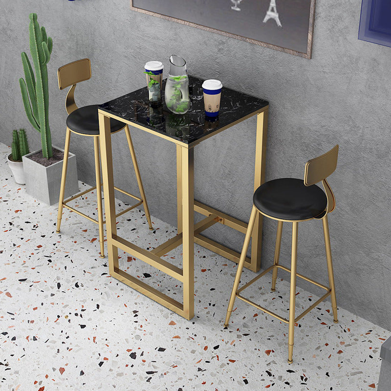 Modern Bar Table Gold and Metal Base Bar Table for Kitchen Living Room Coffee Room