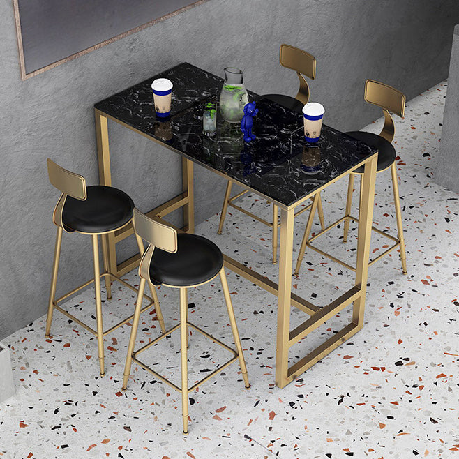 Modern Bar Table Gold and Metal Base Bar Table for Kitchen Living Room Coffee Room
