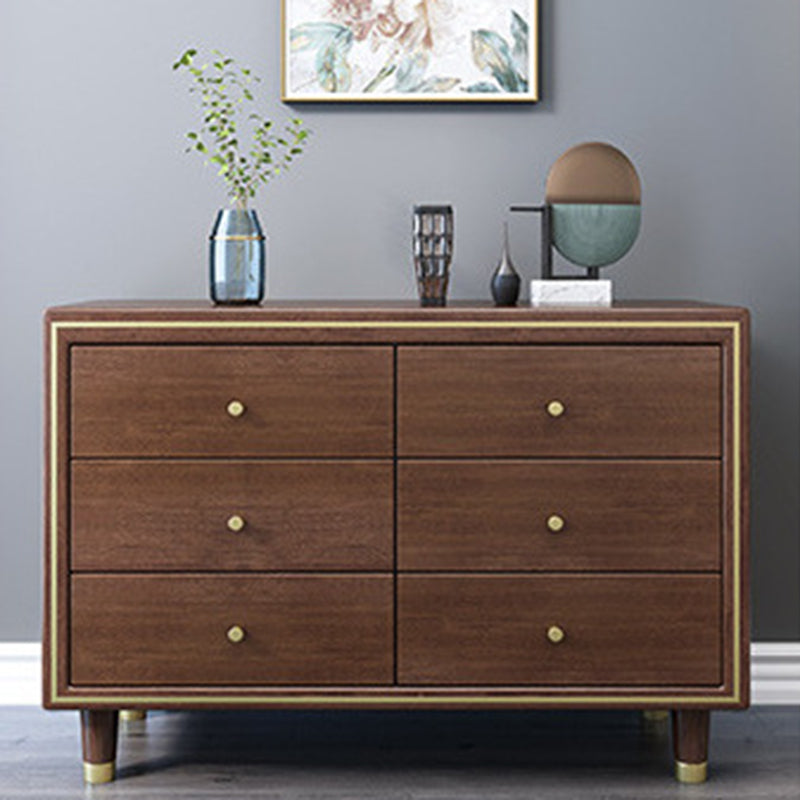 Glam Solid Wood Storage Chest Bedroom Chest in Brown with Drawers