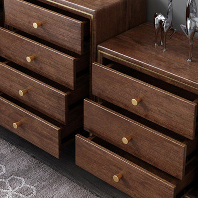 Glam Solid Wood Storage Chest Bedroom Chest in Brown with Drawers