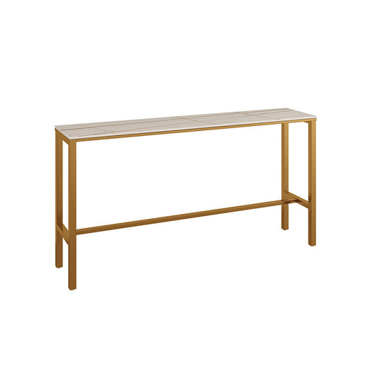 Table de bar en fer industrielle fausse rectangle de marbre supérieur 41,3 "H Table bistrot avec repose-pieds