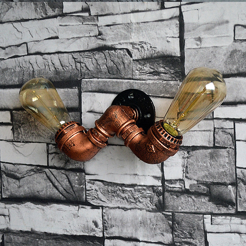 Copper Finish 2 Bulbs Wall Mount Light Rustic Stylish Metal Water Pipe Wall Sconce for Living Room