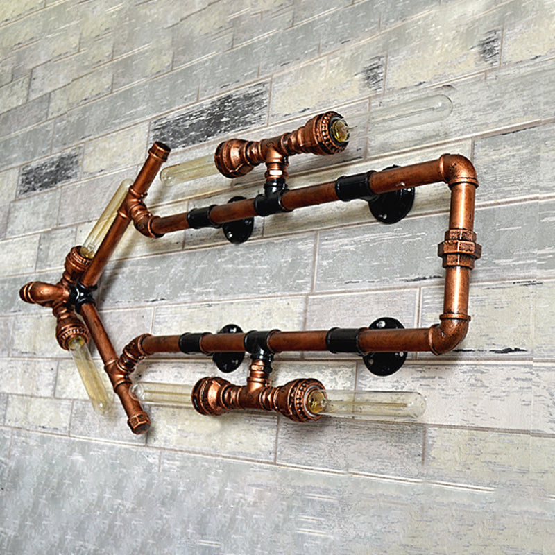 6 Bulbs Arrow Shaped Sconce Lighting with Pipe Retro Industrial Bronze Wrought Iron Wall Lamp for Bathroom