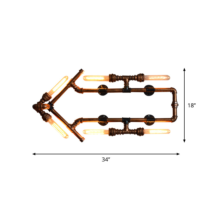 6 Bulbs Arrow Shaped Sconce Lighting with Pipe Retro Industrial Bronze Wrought Iron Wall Lamp for Bathroom