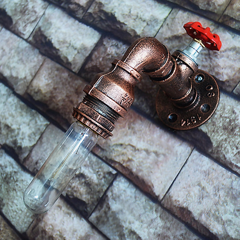 Copper Piped Wall Lamp with Gauge/Valve Decoration Rustic Style Metal 1 Light Living Room Wall Mount Light