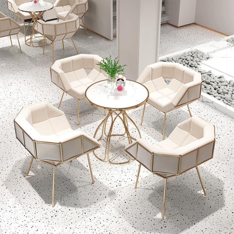 Stone Top Round Table for Restaurant Luxury Dining Table with Metal Base