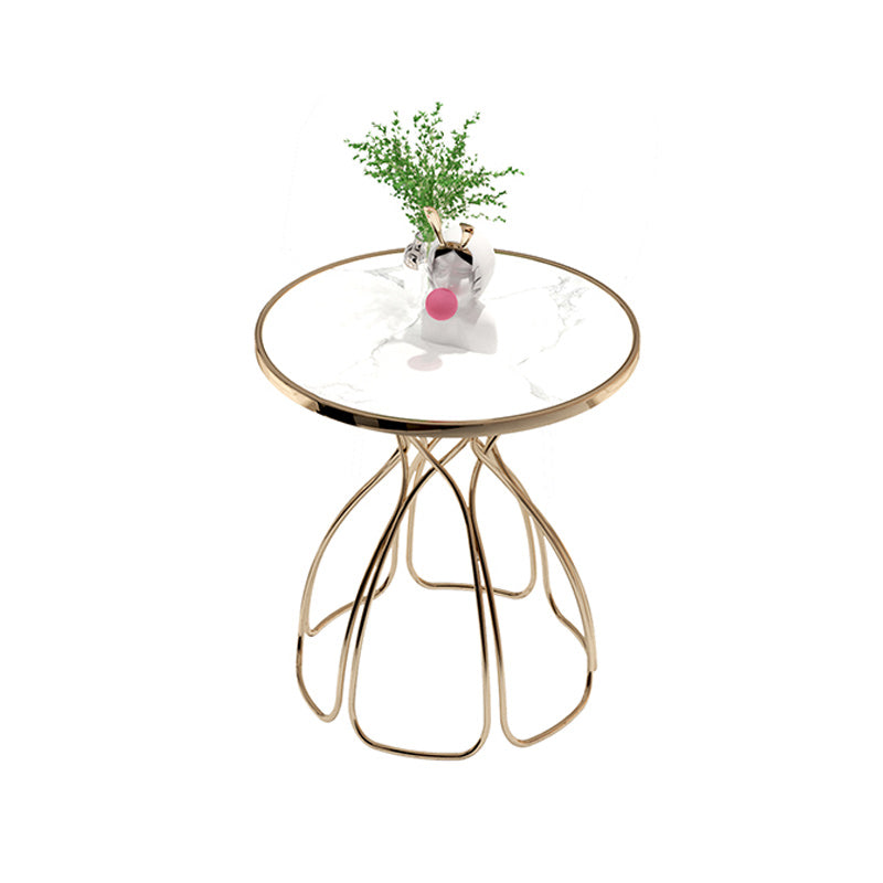 Stone Top Round Table for Restaurant Luxury Dining Table with Metal Base
