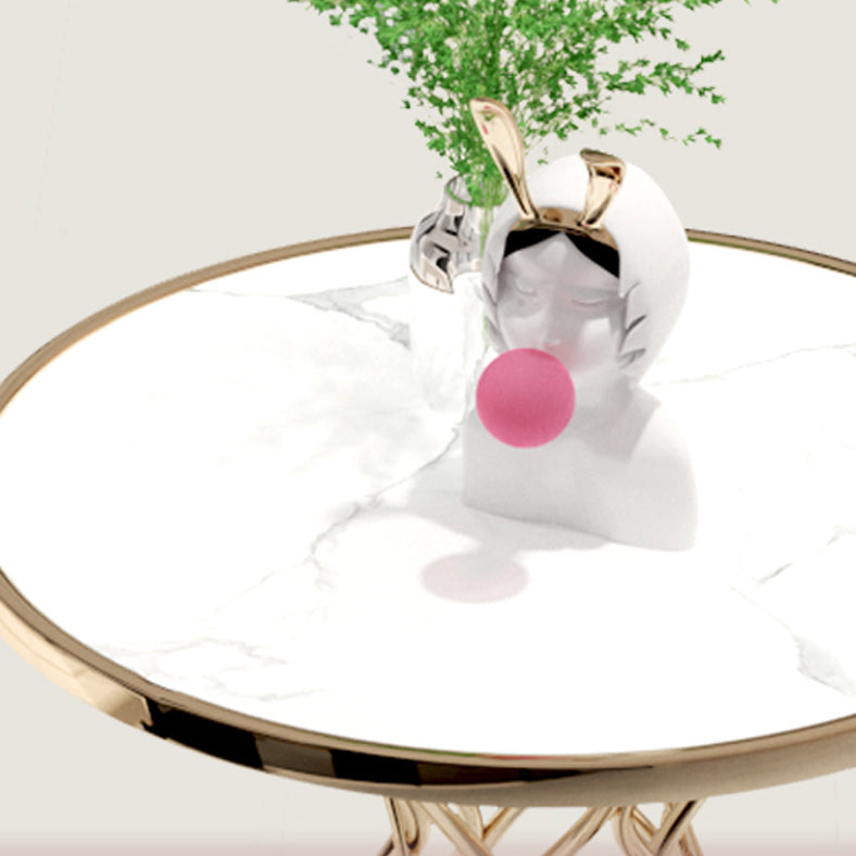 Stone Top Round Table for Restaurant Luxury Dining Table with Metal Base