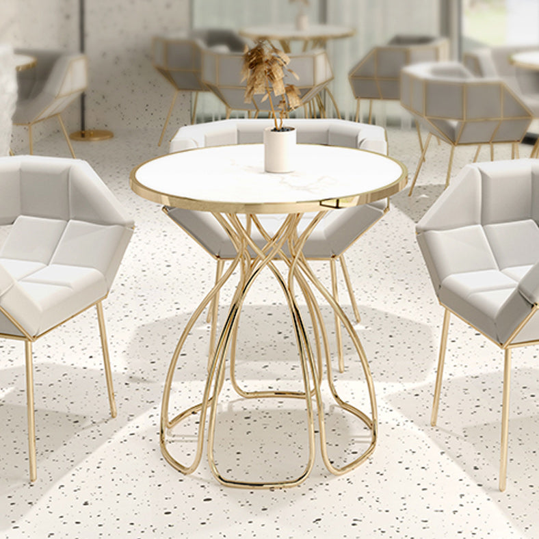 Stone Top Round Table for Restaurant Luxury Dining Table with Metal Base