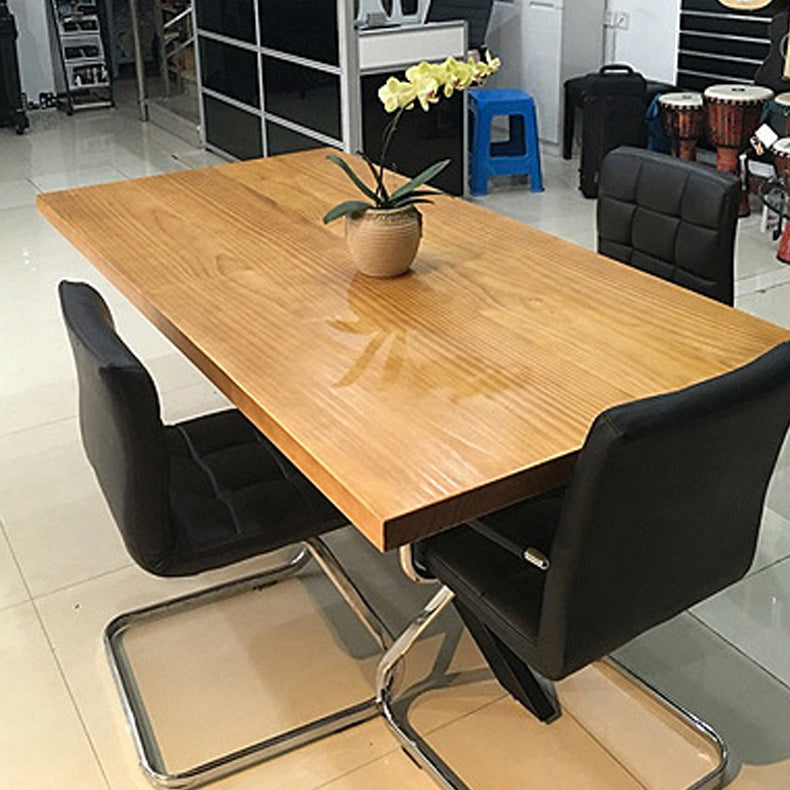 Solid Pine Wood Dining Table Rectangle Table with Pedestal Base