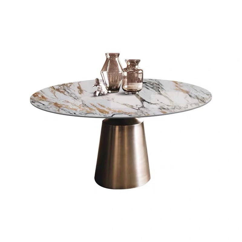 Traditional Luxury Round Dining Table Sintered Stone Top Table with Pedestal Base