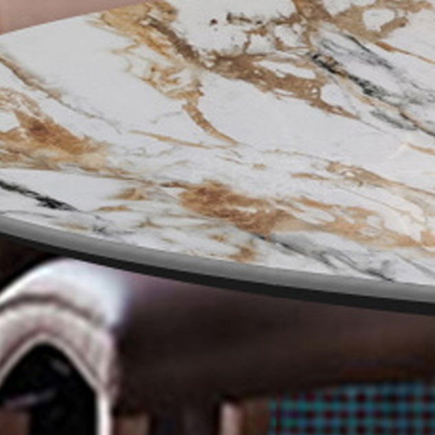 Traditional Luxury Round Dining Table Sintered Stone Top Table with Pedestal Base