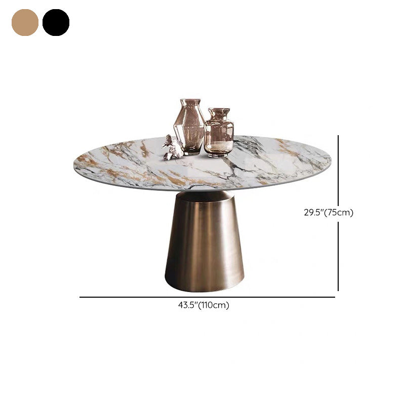 Traditional Luxury Round Dining Table Sintered Stone Top Table with Pedestal Base