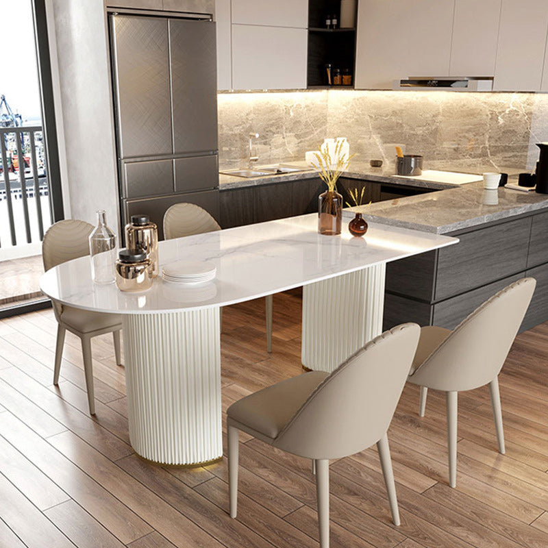 Freeform Sintered Stone Dining Table Luxury White Table with Double Pedestal