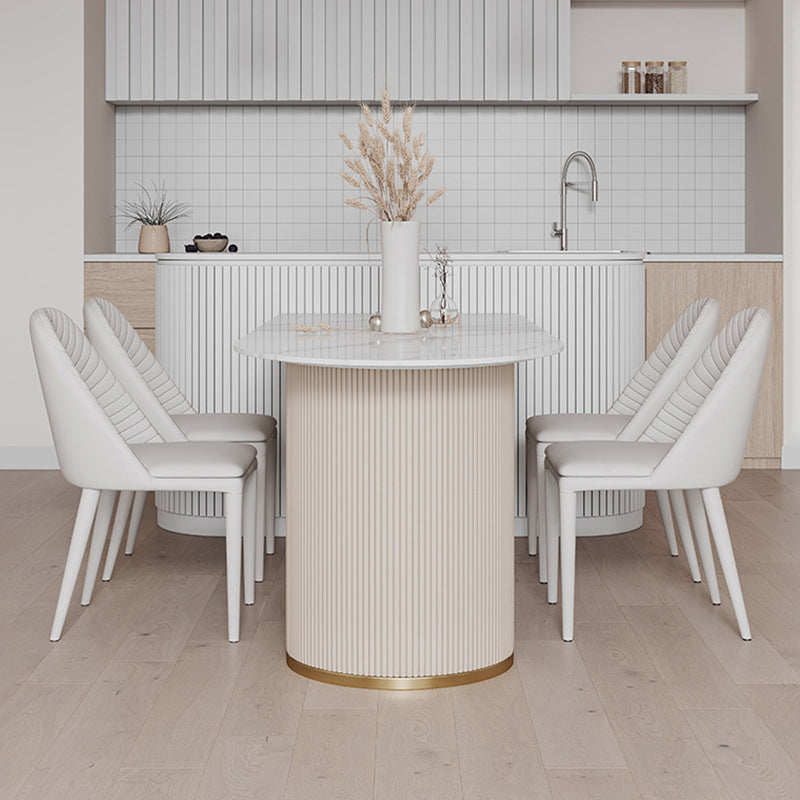 Freeform Sintered Stone Dining Table Luxury White Table with Double Pedestal