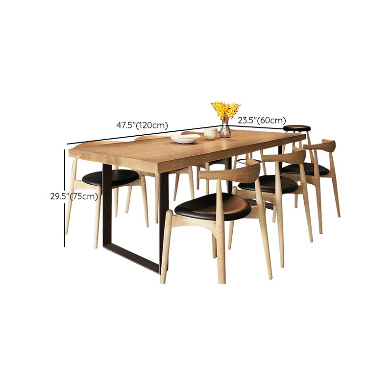 Modern Wood Top Dining Table Rectangle Solid Wood Table with Sled Base