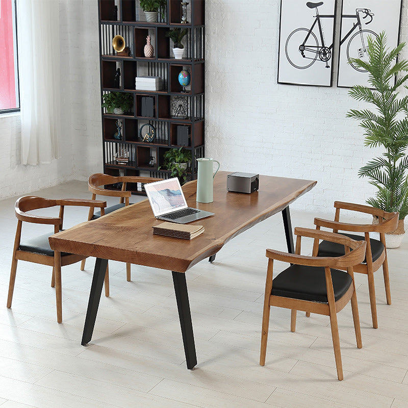 Solid Wood Top Dining Table Modern Rectangle Table with 4 Legs