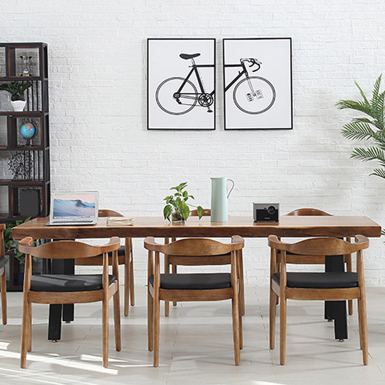 Solid Wood Top Dining Table Modern Rectangle Table with 4 Legs