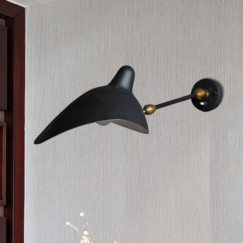 1/3-Light Living Room Wall Sconce Light with Duckbill Metallic Shade Black Finish Adjustable Wall Lamp