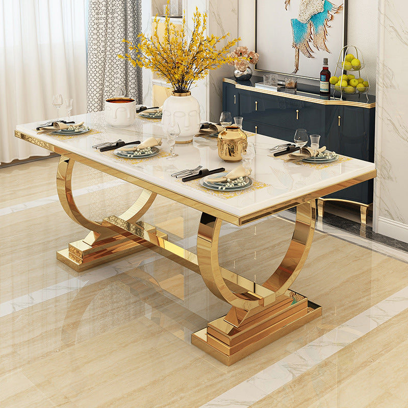 Metal Traditional Luxury Rectangle Table Stone Top Table for Home