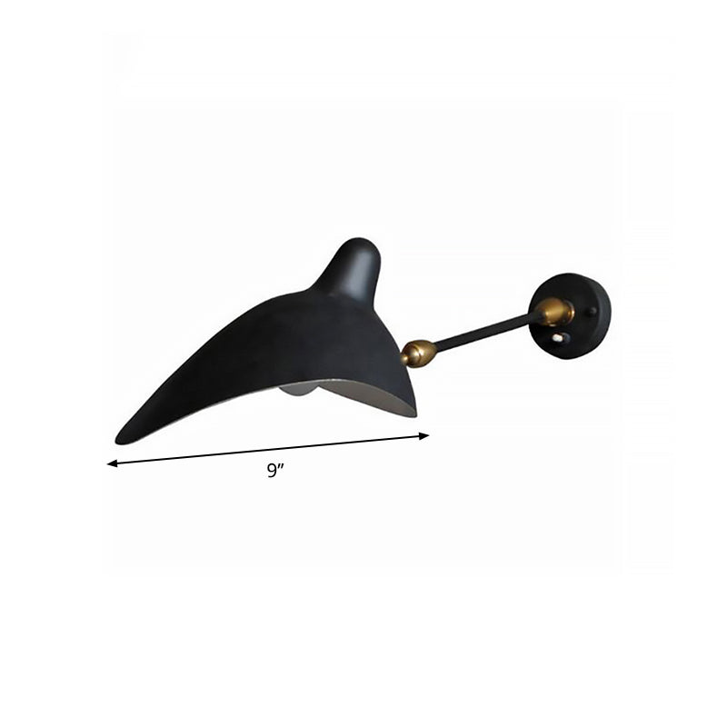 1/3-Light Living Room Wall Sconce Light with Duckbill Metallic Shade Black Finish Adjustable Wall Lamp