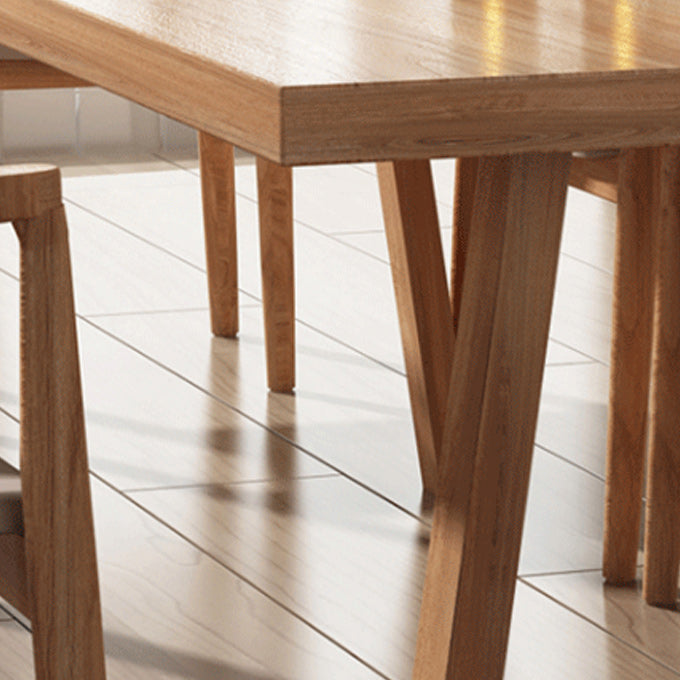 Pine Wood Top Dining Table Rectangle Solid Wood Table with 4 Legs