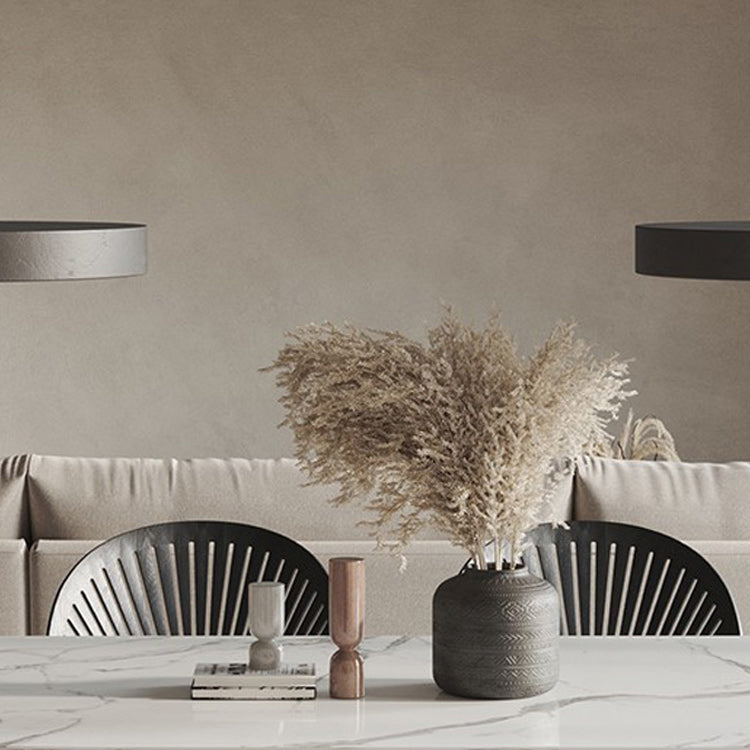 Luxury Sintered Stone Top Table Oval White Table with Black Double Pedestal