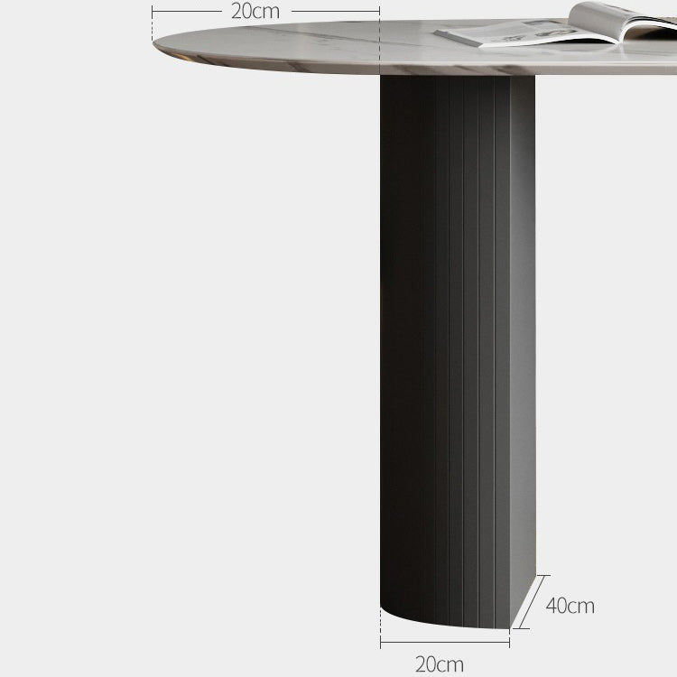Luxury Sintered Stone Top Table Oval White Table with Black Double Pedestal