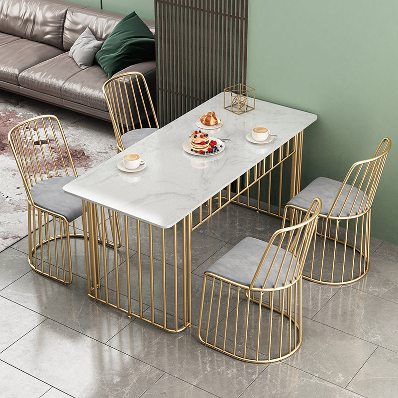 Luxury Stone Dining Table for Restaurant Rectangle Table with Metal Base