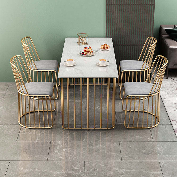 Luxury Stone Dining Table for Restaurant Rectangle Table with Metal Base