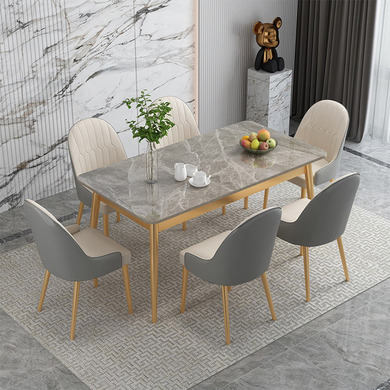 Luxury Sintered Stone Dining Table Rectangle Grey Top Table with Metal 4 Legs