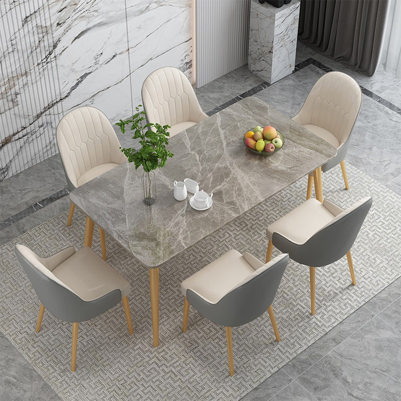 Luxury Sintered Stone Dining Table Rectangle Grey Top Table with Metal 4 Legs